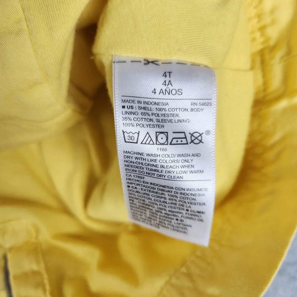 Old Navy Jacket Girls 4T Yellow Utility Hooded Anorak Elastic Waist Full Zip